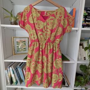 Y2K Hello Miss Women's Babydoll Dress Pink Floral Size Small Indie Artsy Twee